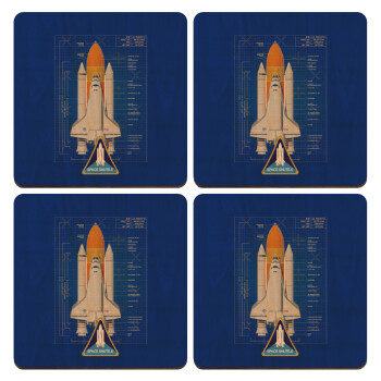 Nasa Space Shuttle, ΣΕΤ x4 Σουβέρ ξύλινα τετράγωνα plywood (9cm)