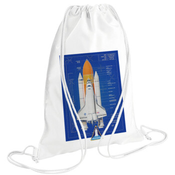 Nasa Space Shuttle, Τσάντα πλάτης πουγκί GYMBAG λευκή (28x40cm)