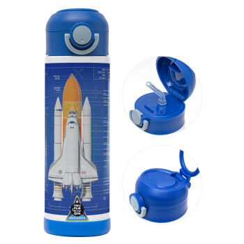 Nasa Space Shuttle, Children's hot water bottle, stainless steel, with safety straw, BLUE (500ml)