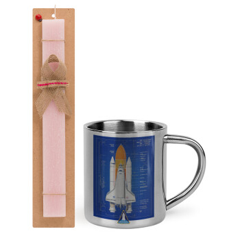 Nasa Space Shuttle, Easter Set, metallic thermal cup (300ml) & aromatic flat Easter candle (30cm) (PINK)