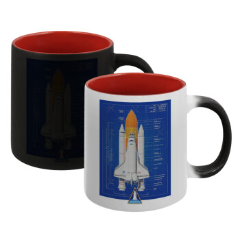 Nasa Space Shuttle, Κούπα Μαγική εσωτερικό κόκκινο, κεραμική, 330ml που αλλάζει χρώμα με το ζεστό ρόφημα (1 τεμάχιο)