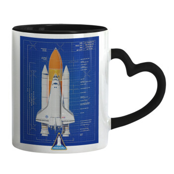 Nasa Space Shuttle, Κούπα καρδιά χερούλι μαύρη, κεραμική, 330ml