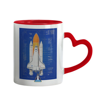 Nasa Space Shuttle, Mug heart red handle, ceramic, 330ml