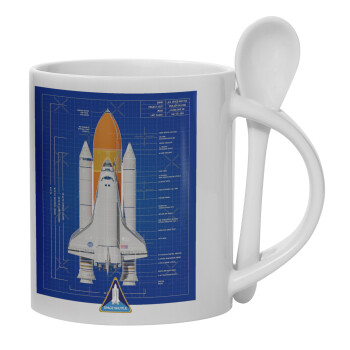Nasa Space Shuttle, Ceramic coffee mug with Spoon, 330ml (1pcs)