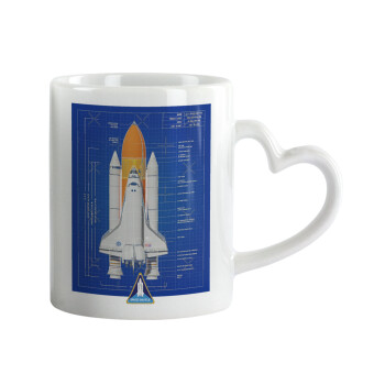 Nasa Space Shuttle, Κούπα καρδιά χερούλι λευκή, κεραμική, 330ml