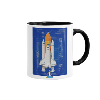 Nasa Space Shuttle, Κούπα χρωματιστή μαύρη, κεραμική, 330ml