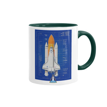 Nasa Space Shuttle, Κούπα χρωματιστή πράσινη, κεραμική, 330ml