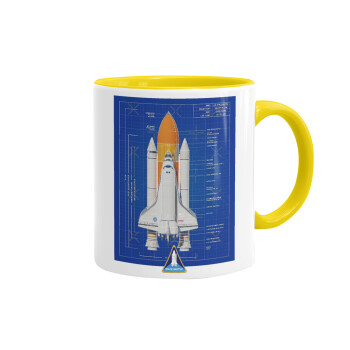 Nasa Space Shuttle, Κούπα χρωματιστή κίτρινη, κεραμική, 330ml