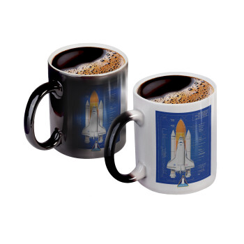 Nasa Space Shuttle, Color changing magic Mug, ceramic, 330ml when adding hot liquid inside, the black colour desappears (1 pcs)