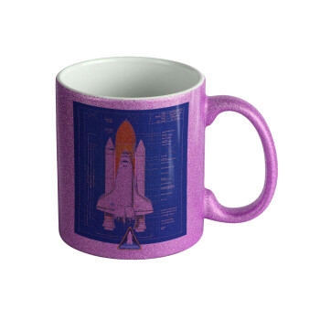 Nasa Space Shuttle, Κούπα Μωβ Glitter που γυαλίζει, κεραμική, 330ml