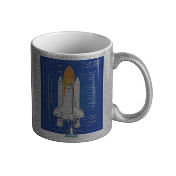 Nasa Space Shuttle, Κούπα Ασημένια Glitter που γυαλίζει, κεραμική, 330ml