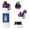 Metallic water bottle with safety lid, 850ml aluminum