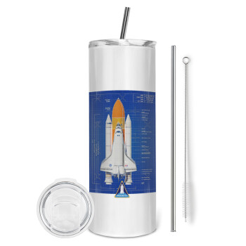 Nasa Space Shuttle, Eco friendly ποτήρι θερμό (tumbler) από ανοξείδωτο ατσάλι 600ml, με μεταλλικό καλαμάκι & βούρτσα καθαρισμού