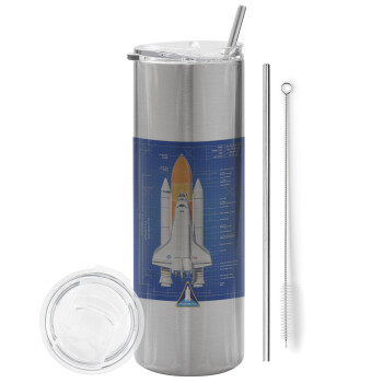 Nasa Space Shuttle, Tumbler stainless steel Silver 600ml, with metal straw & cleaning brush
