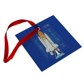 Nasa Space Shuttle, Χριστουγεννιάτικο στολίδι γυάλινο τετράγωνο 9x9cm