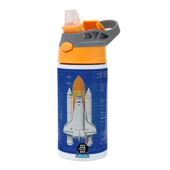 Nasa Space Shuttle, Παιδικό παγούρι θερμό, ανοξείδωτο, με καλαμάκι ασφαλείας, Πορτοκαλί/Γκρι (360ml) BPA-FREE