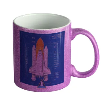 Nasa Space Shuttle, Κούπα Μωβ Glitter που γυαλίζει, κεραμική, 330ml