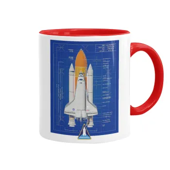 Nasa Space Shuttle, Κούπα χρωματιστή κόκκινη, κεραμική, 330ml