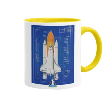 Nasa Space Shuttle, Κούπα χρωματιστή κίτρινη, κεραμική, 330ml