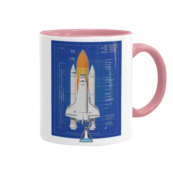 Nasa Space Shuttle, Κούπα χρωματιστή ροζ, κεραμική, 330ml