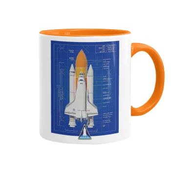 Nasa Space Shuttle, Κούπα χρωματιστή πορτοκαλί, κεραμική, 330ml