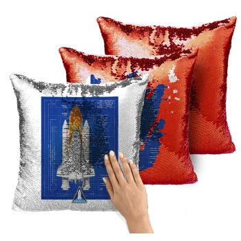 Nasa Space Shuttle, Μαξιλάρι καναπέ Μαγικό Κόκκινο με πούλιες 40x40cm περιέχεται το γέμισμα