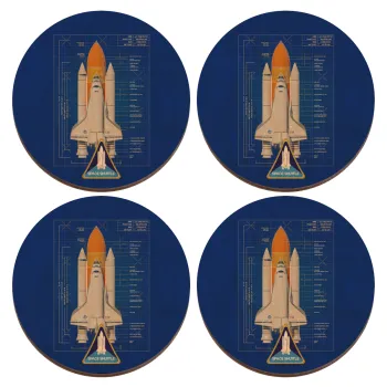 Nasa Space Shuttle, ΣΕΤ x4 Σουβέρ ξύλινα στρογγυλά plywood (9cm)