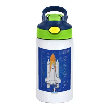 Nasa Space Shuttle, Παιδικό παγούρι θερμό, ανοξείδωτο, με καλαμάκι ασφαλείας, πράσινο/μπλε (350ml)