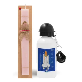 Nasa Space Shuttle, Easter Set, metallic aluminum bottle (500ml) & aromatic flat Easter candle (30cm) (PINK)