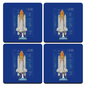 Nasa Space Shuttle, ΣΕΤ 4 Σουβέρ ξύλινα τετράγωνα (9cm)