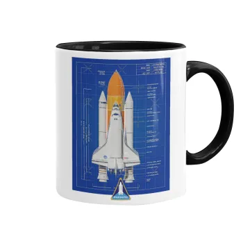 Nasa Space Shuttle, Κούπα χρωματιστή μαύρη, κεραμική, 330ml