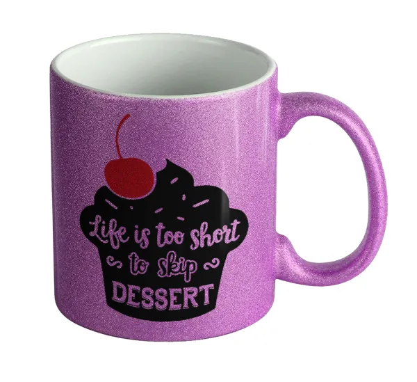 Life is too short — Κούπα Μωβ Glitter που γυαλίζει, κεραμική, 330ml