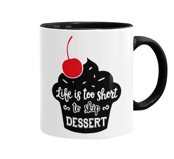 Life is too short — Mug colored black, ceramic, 330ml