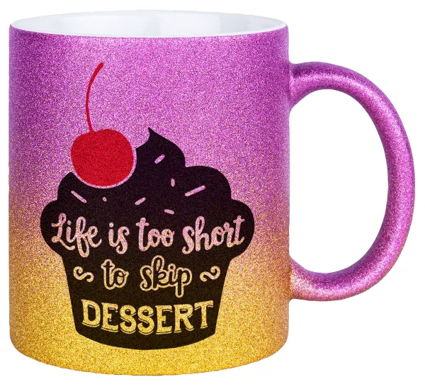 Life is too short — Κούπα Χρυσή/Ροζ Glitter, κεραμική, 330ml