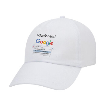 I don't need Google my dad..., Καπέλο Baseball Λευκό (5-φύλλο, unisex)