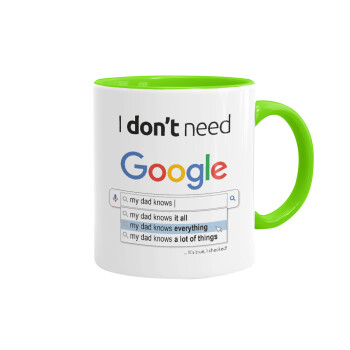 I don't need Google my dad..., Mug colored light green, ceramic, 330ml