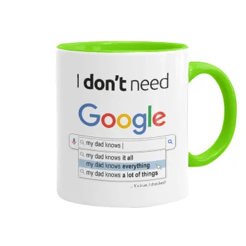 I don't need Google my dad..., Mug colored light green, ceramic, 330ml