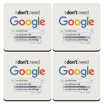 I don't need Google my dad..., ΣΕΤ 4 Σουβέρ ξύλινα τετράγωνα (9cm)