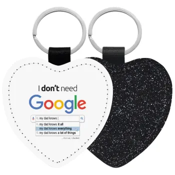 I don't need Google my dad..., Μπρελόκ PU δερμάτινο glitter καρδιά ΜΑΥΡΟ