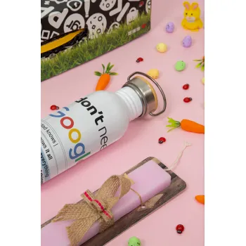 I don't need Google my dad..., Πασχαλινή Λαμπάδα με παγούρι μεταλλικό (620ml, stainless steel) & κερί αρωματικό πλακέ (30cm) (ΡΟΖ)