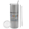 Tumbler stainless steel Silver 600ml, with metal straw & cleaning brush