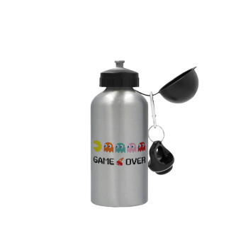 GAME OVER pac-man, Metallic water jug, Silver, aluminum 500ml