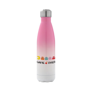 GAME OVER pac-man, Metal mug thermos Pink/White (Stainless steel), double wall, 500ml