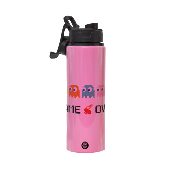 GAME OVER pac-man, Metallic water bottle with safety lid, 850ml aluminum