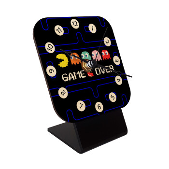 GAME OVER pac-man, Επιτραπέζιο ρολόι σε φυσικό ξύλο (10cm)