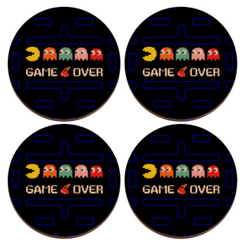 GAME OVER pac-man, ΣΕΤ x4 Σουβέρ ξύλινα στρογγυλά plywood (9cm)