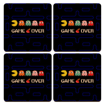 GAME OVER pac-man, ΣΕΤ x4 Σουβέρ ξύλινα τετράγωνα plywood (9cm)