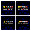 GAME OVER pac-man, ΣΕΤ 4 Σουβέρ ξύλινα τετράγωνα (9cm)