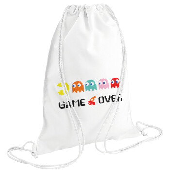 GAME OVER pac-man, Τσάντα πλάτης πουγκί GYMBAG λευκή (28x40cm)