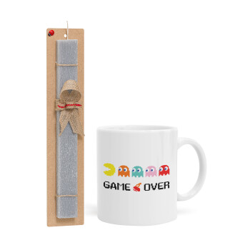 GAME OVER pac-man, Easter Set, Ceramic Cup (330ml) & Easter aromatic flat candle (30cm) (GRAY)